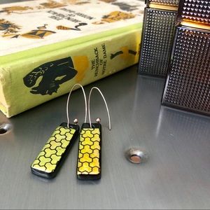HANDMADE Fused Glass Holographic Bar Earrings
